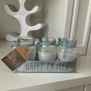 RAE DUNN 3 Pack Mason Jar Flameless Candle Set Happy Easter BRAND NEW Gift Idea